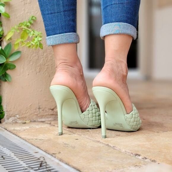Women's High Heel Mule Sandals Sage Color - Picture 5 of 8